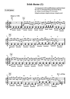 Anonymous - Irish folk theme (1) - arrangement (with modifications) and lead sheet for easy G-clef p