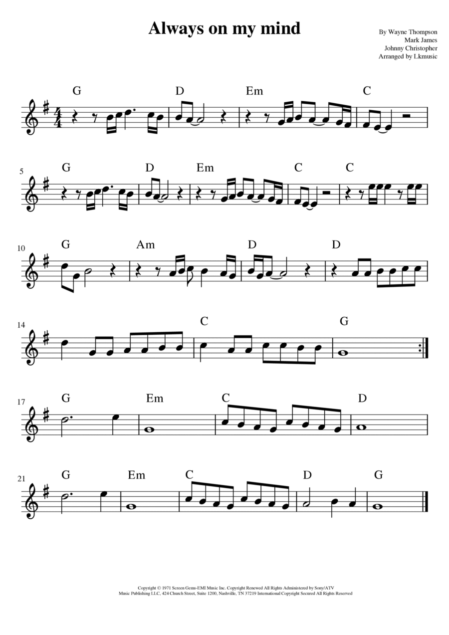 Always On My Mind Violin Solo scores gallery preview page 1