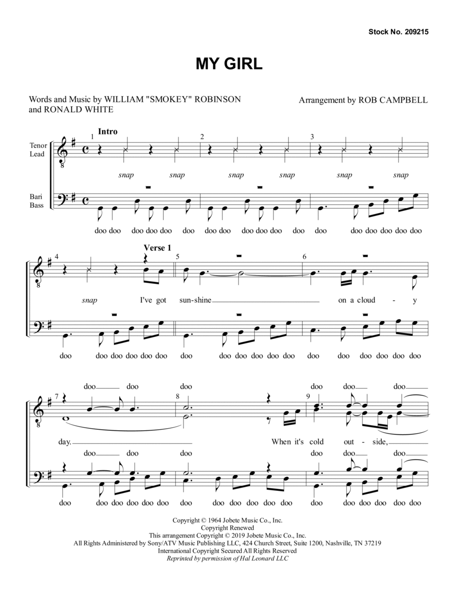 My Girl (arr. Rob Campbell) TTBB scores gallery preview page 1