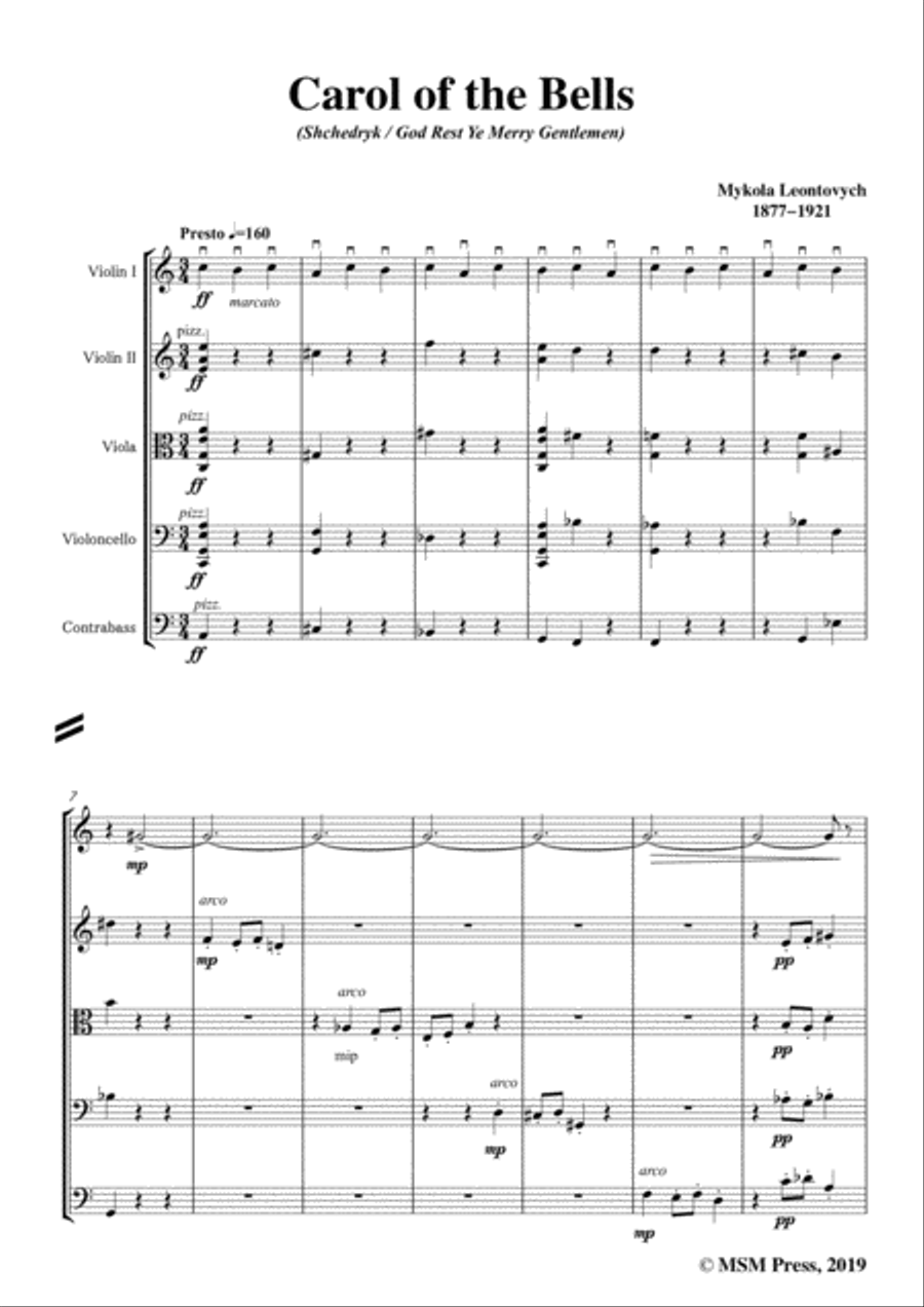 Leontovych-Carol of the Bells(Shchedryk),for String Orchestra String Orchestra scores gallery preview page 3