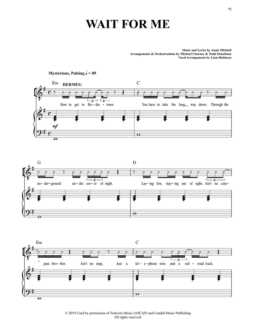 Wait For Me (from Hadestown) Voice scores gallery preview page 1