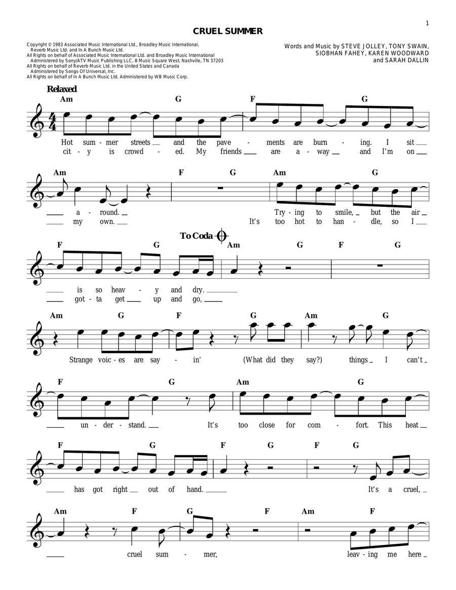 Cruel Summer Cruel Summer Acoustic Guitar scores gallery preview page 1