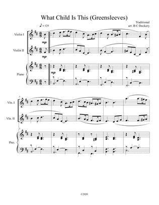 What Child Is This (Greensleeves) for violin duet with optional piano accompaniment