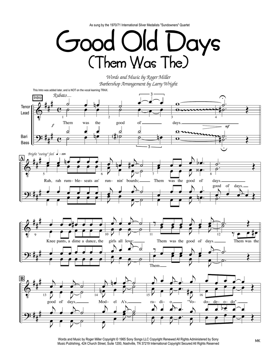 Good Old Days TTBB scores gallery preview page 1