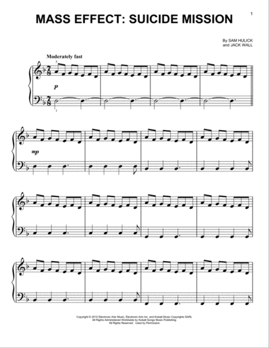 Mass Effect: Suicide Mission Easy Piano scores gallery preview page 1