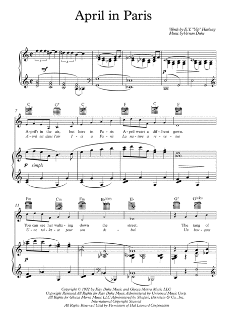 April In Paris Piano, Vocal, Guitar scores gallery preview page 1