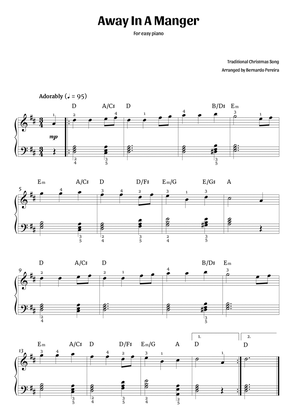 Away In A Manger (easy piano in D major – with chords)