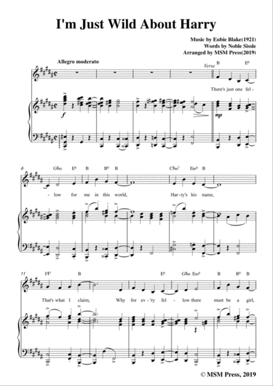 Eubie Blake-I'm Just Wild About Harry,in B Major,for Voice&Piano Voice scores gallery preview page 3