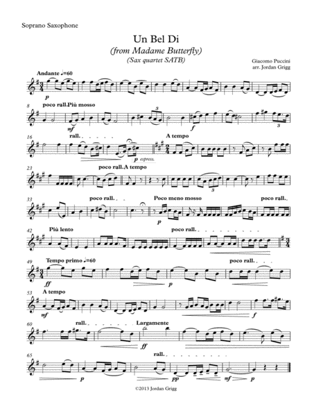 Un Bel Di from Madame Butterfly (Sax quartet SATB) image number null