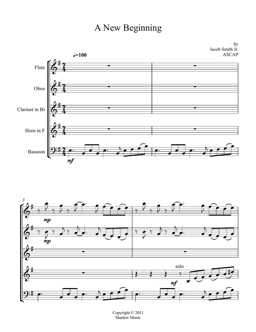 A New Beginning Woodwind Quintet scores gallery preview page 1