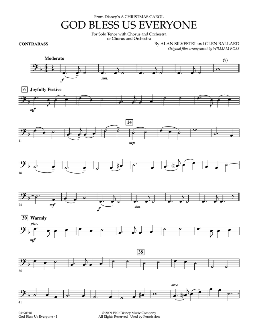 God Bless Us Everyone - Contrabass Full Orchestra scores gallery preview page 1