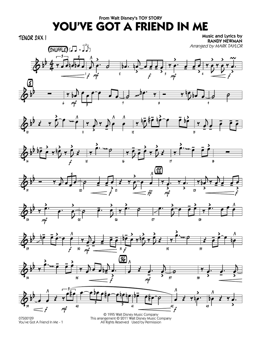 You've Got A Friend In Me (from Toy Story) (arr. Mark Taylor) - Tenor Sax 1 Jazz Ensemble scores gallery preview page 1