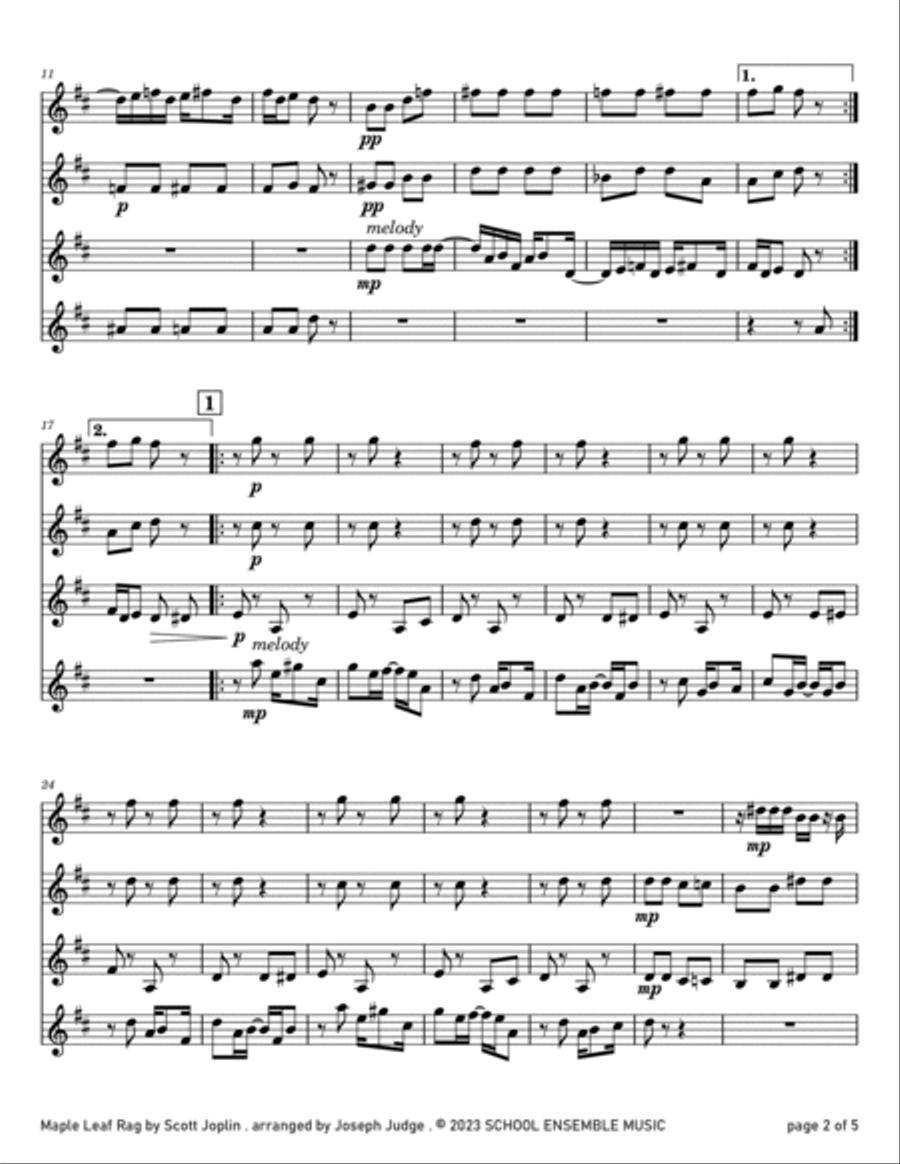 Maple Leaf Rag by Scott Joplin for Clarinet Quartet in School Clarinet Quartet scores gallery preview page 2