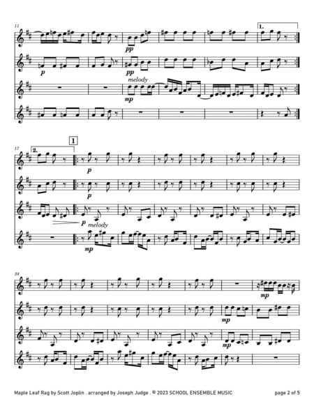 Maple Leaf Rag by Scott Joplin for Clarinet Quartet in School image number null