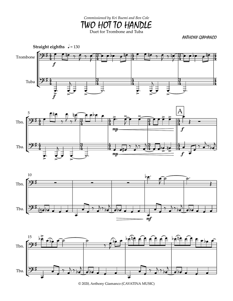 Two Hot to Handle (duet for Trombone and Tuba) Brass Duet scores gallery preview page 2