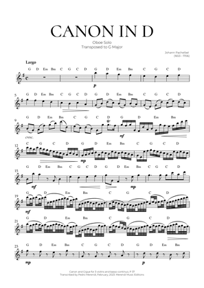 Book cover for Canon in D (Oboe Solo) - Johann Pachelbel