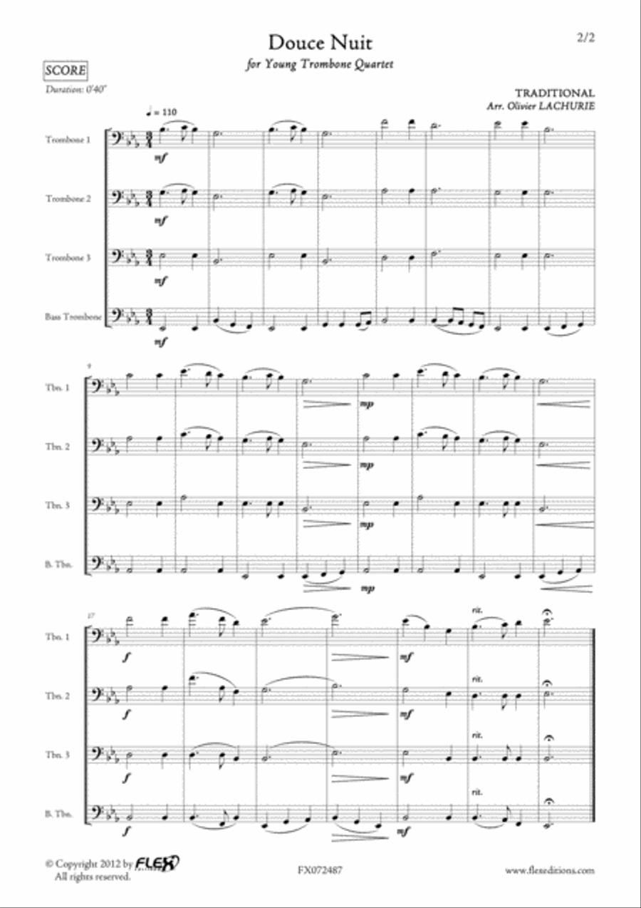 Silent Night Trombone Quartet scores gallery preview page 2