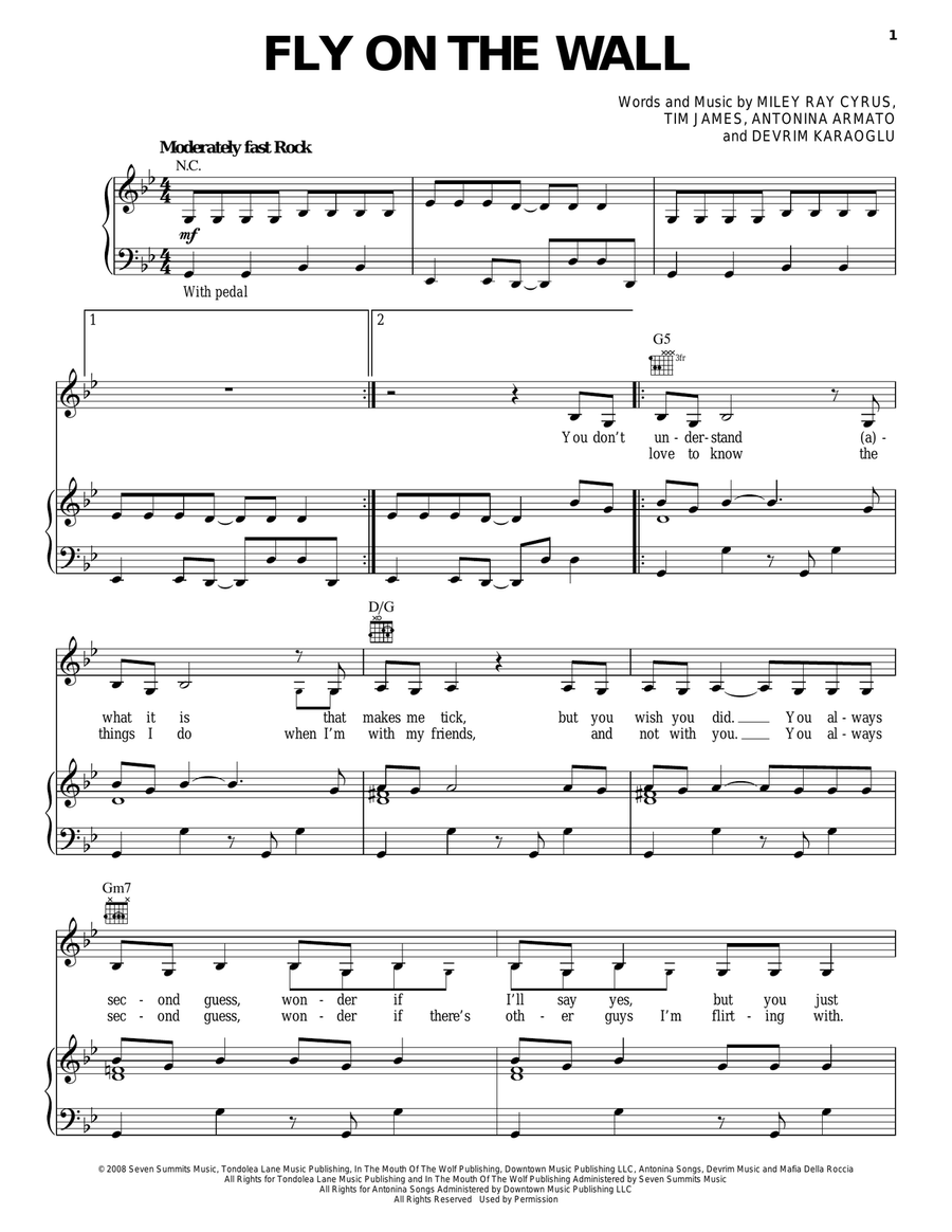 Fly On The Wall Fly On The Wall Piano, Vocal, Guitar scores gallery preview page 1