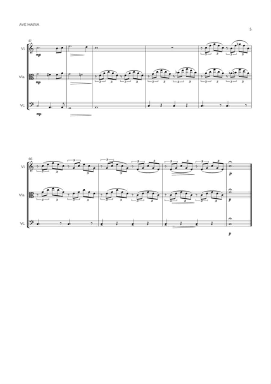 AVE MARIA - SCHUBERT - STRING TRIO (VIOLIN, VIOLA & CELLO) String Trio scores gallery preview page 5