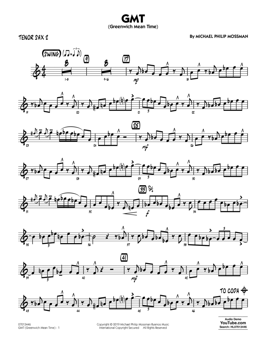 GMT (Greenwich Mean Time) - Tenor Sax 2 Jazz Ensemble scores gallery preview page 1
