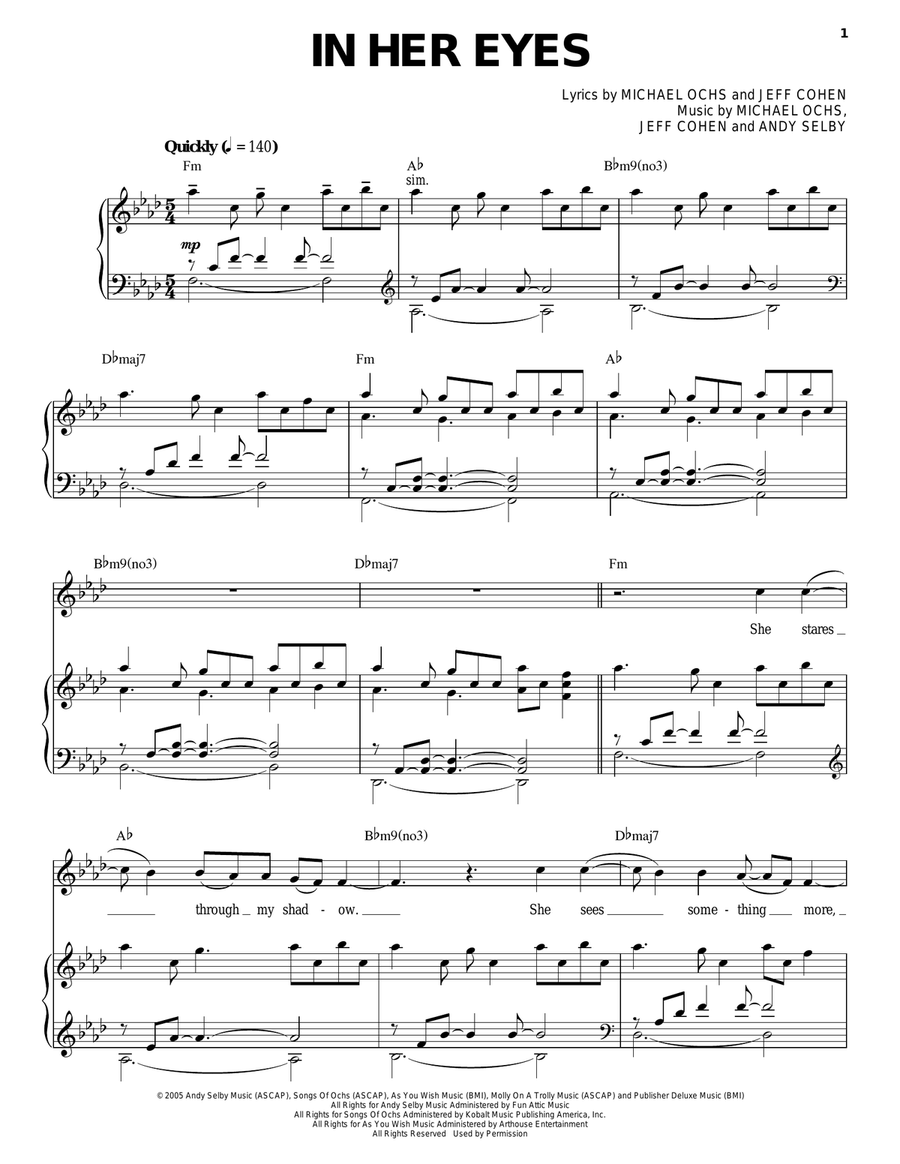 In Her Eyes Piano, Vocal scores gallery preview page 1