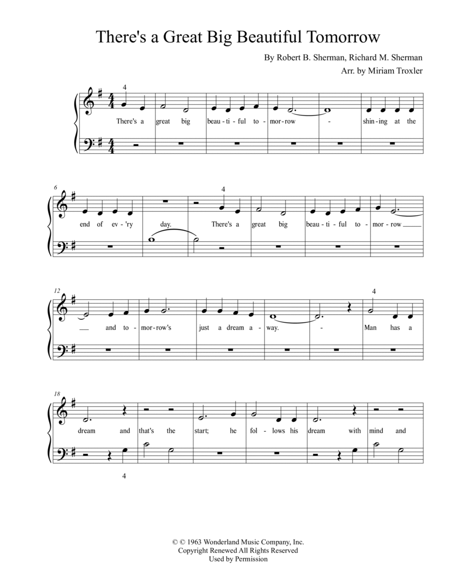 There's A Great Big Beautiful Tomorrow Easy Piano scores gallery preview page 1