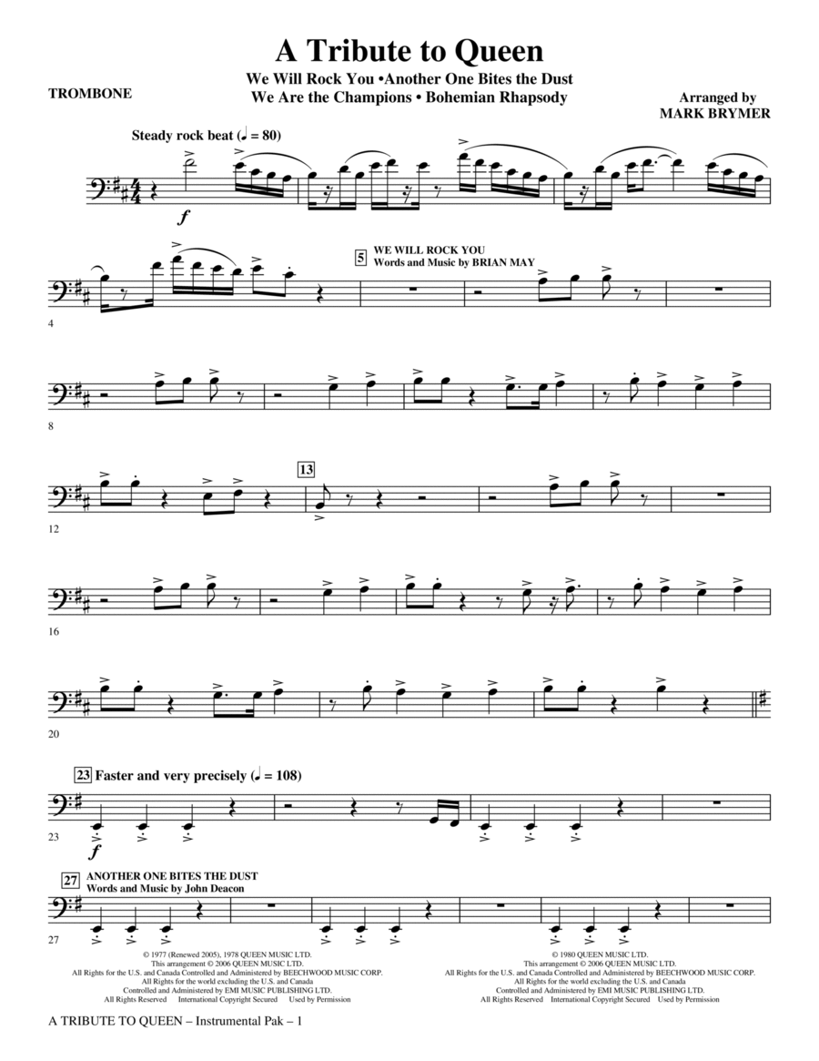 A Tribute To Queen (Medley) (arr. Mark Brymer) - Trombone Choir scores gallery preview page 1