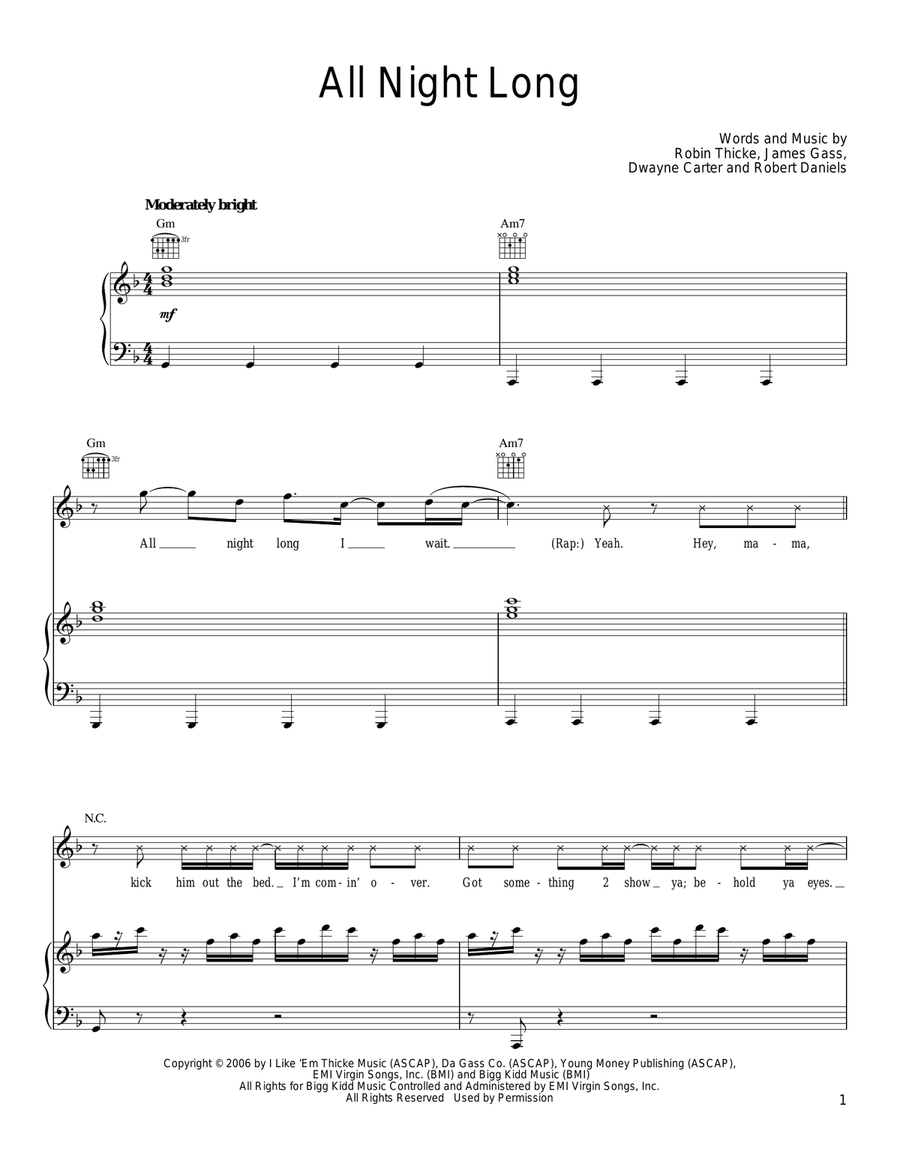 All Night Long All Night Long Piano, Vocal, Guitar scores gallery preview page 1