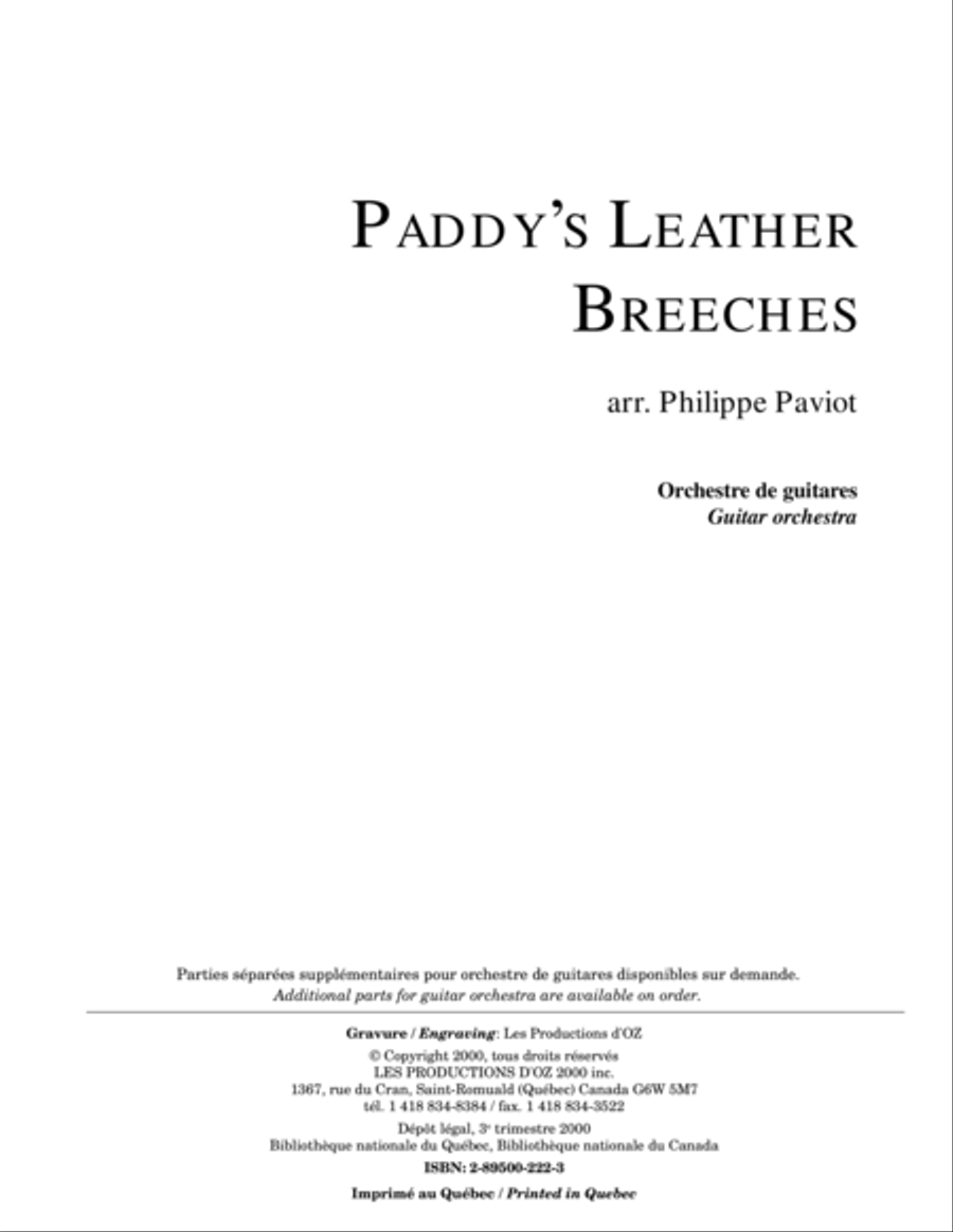 Paddy's Leather Breeches Guitar Ensemble scores gallery preview page 1
