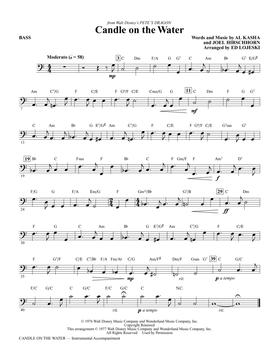 Candle On The Water (from Pete's Dragon) (arr. Ed Lojeski) - Bass Choir scores gallery preview page 1
