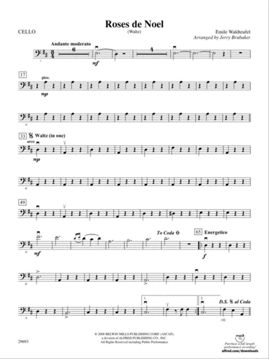 Roses de Noel (Waltz): Cello Full Orchestra scores gallery preview page 1