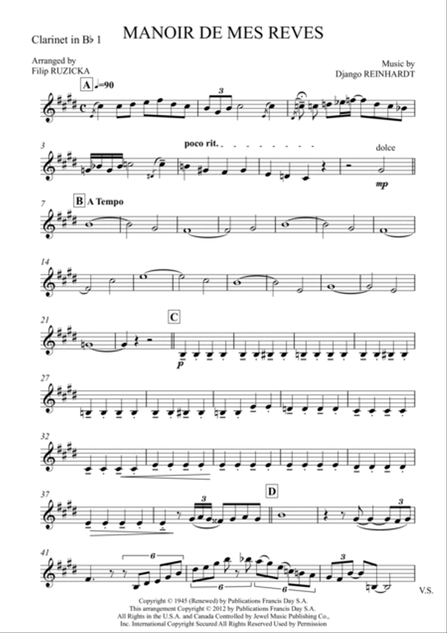 Manoir De Mes Reves (django's Castle) Clarinet Quartet scores gallery preview page 4