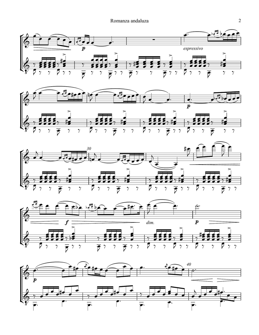 Romanza andaluza Op. 22 for violin and guitar String Duet scores gallery preview page 3