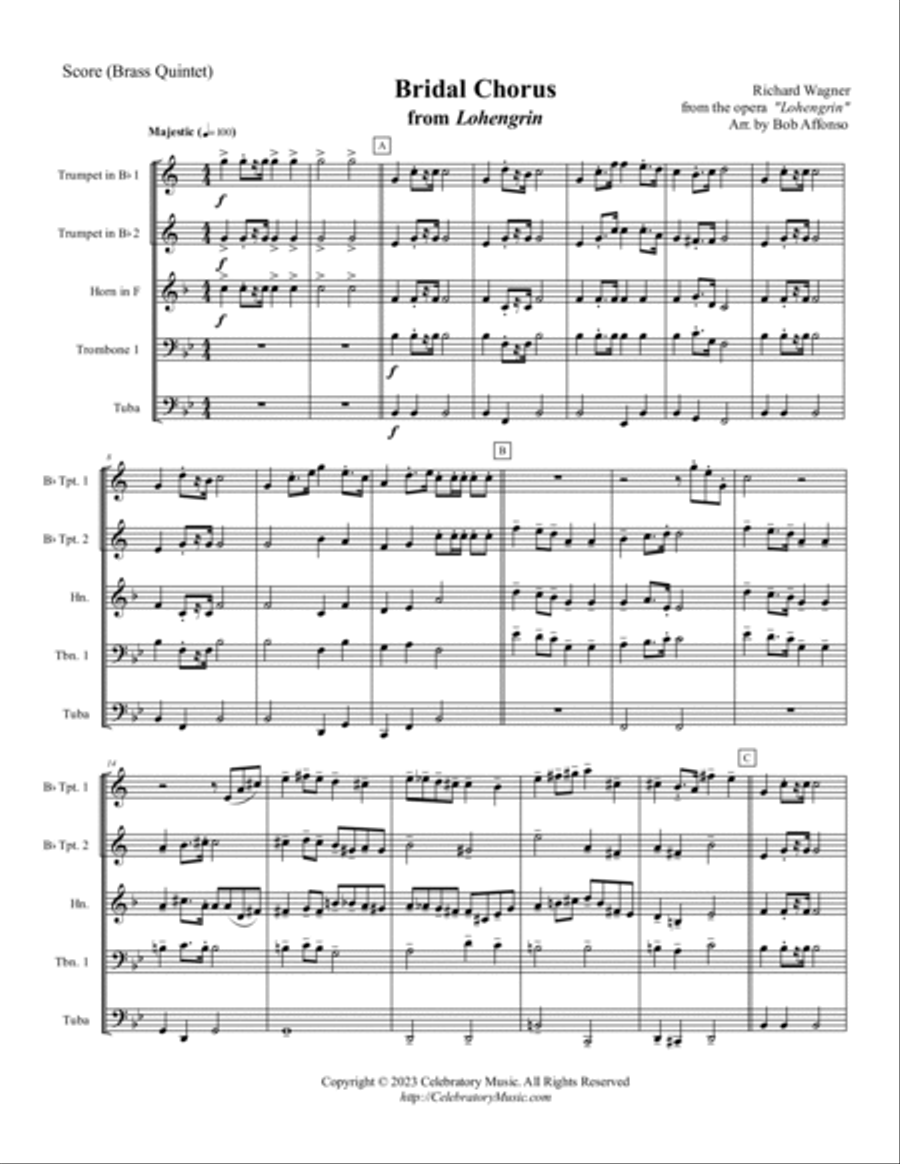 Bridal Chorus Brass Quintet scores gallery preview page 2