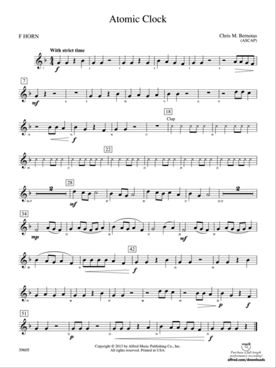 Atomic Clock: 1st F Horn Atomic Clock: 1st F Horn Concert Band scores gallery preview page 1