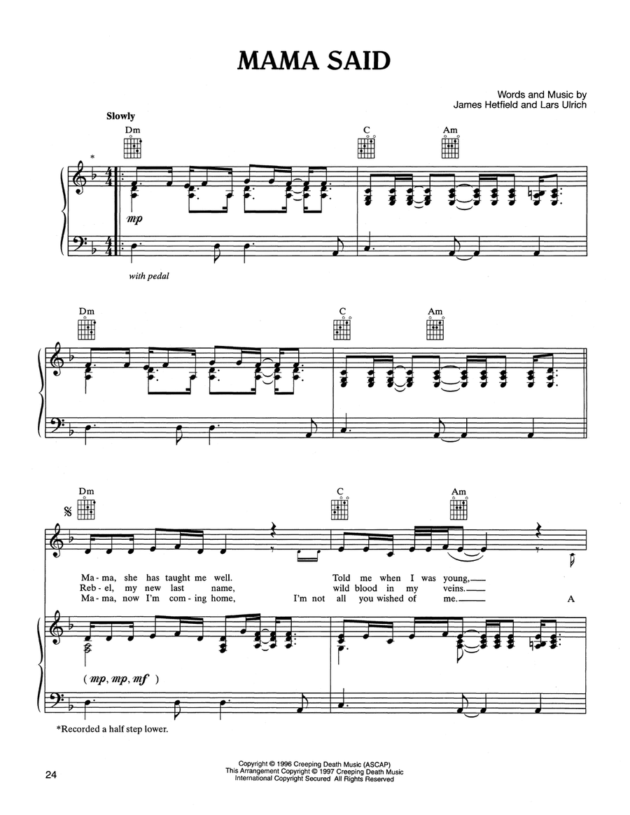 Mama Said Piano, Vocal, Guitar scores gallery preview page 1