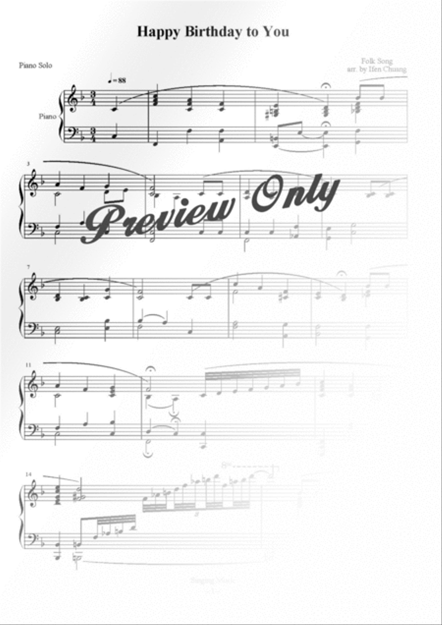 Happy Birthday to You, piano solo Piano Solo scores gallery preview page 2