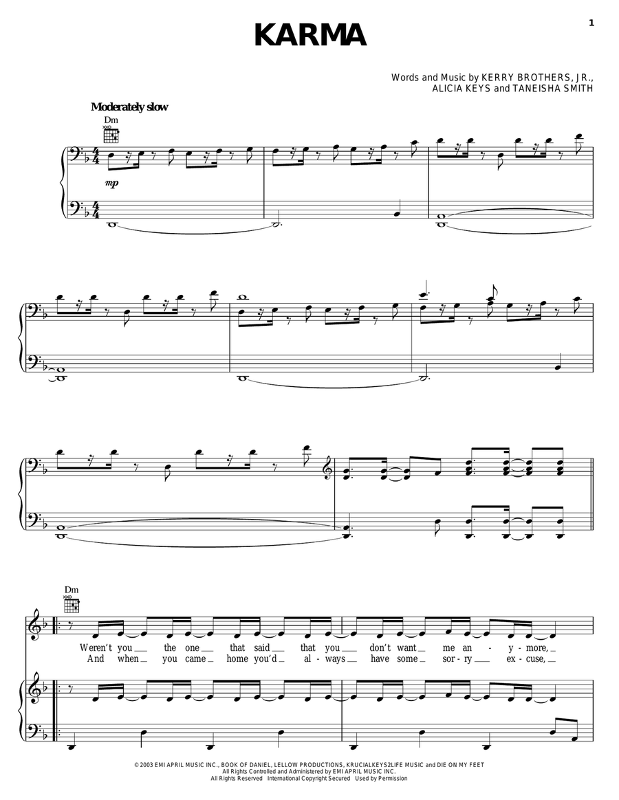 Karma Piano, Vocal, Guitar scores gallery preview page 1