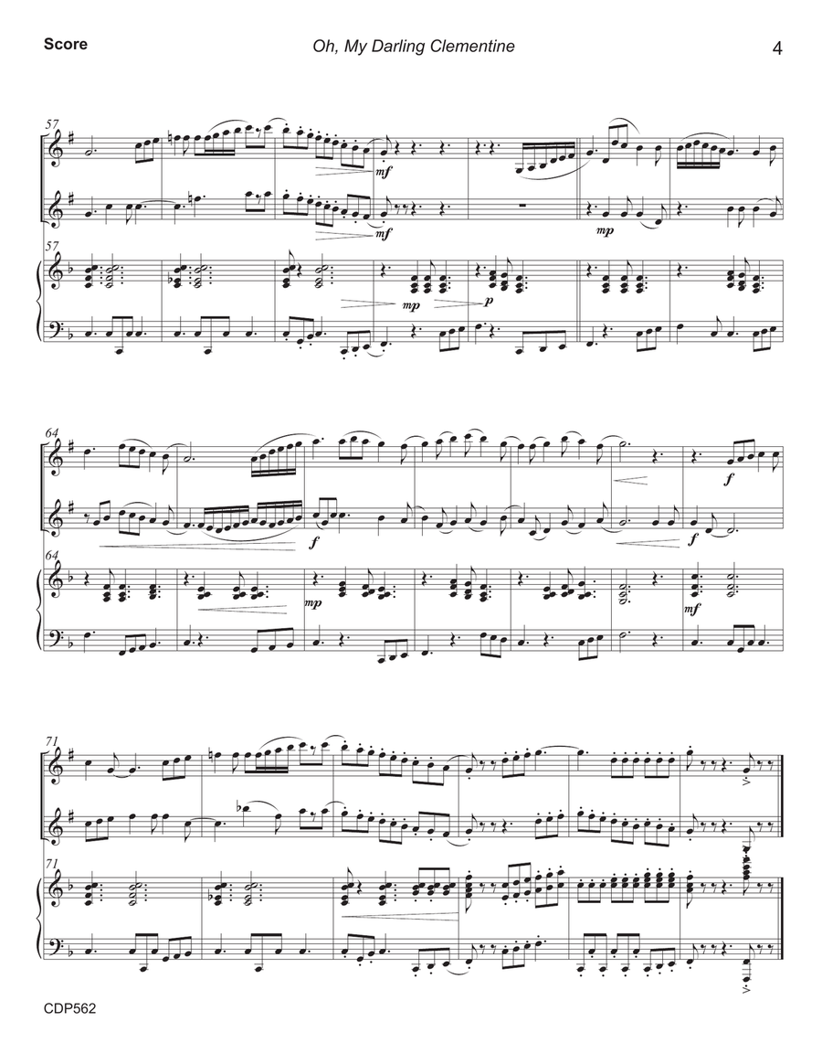 MY DARLING CLEMENTINE - CLARINET DUET with Piano Accompaniment (Grade 3+) Clarinet Duet scores gallery preview page 4