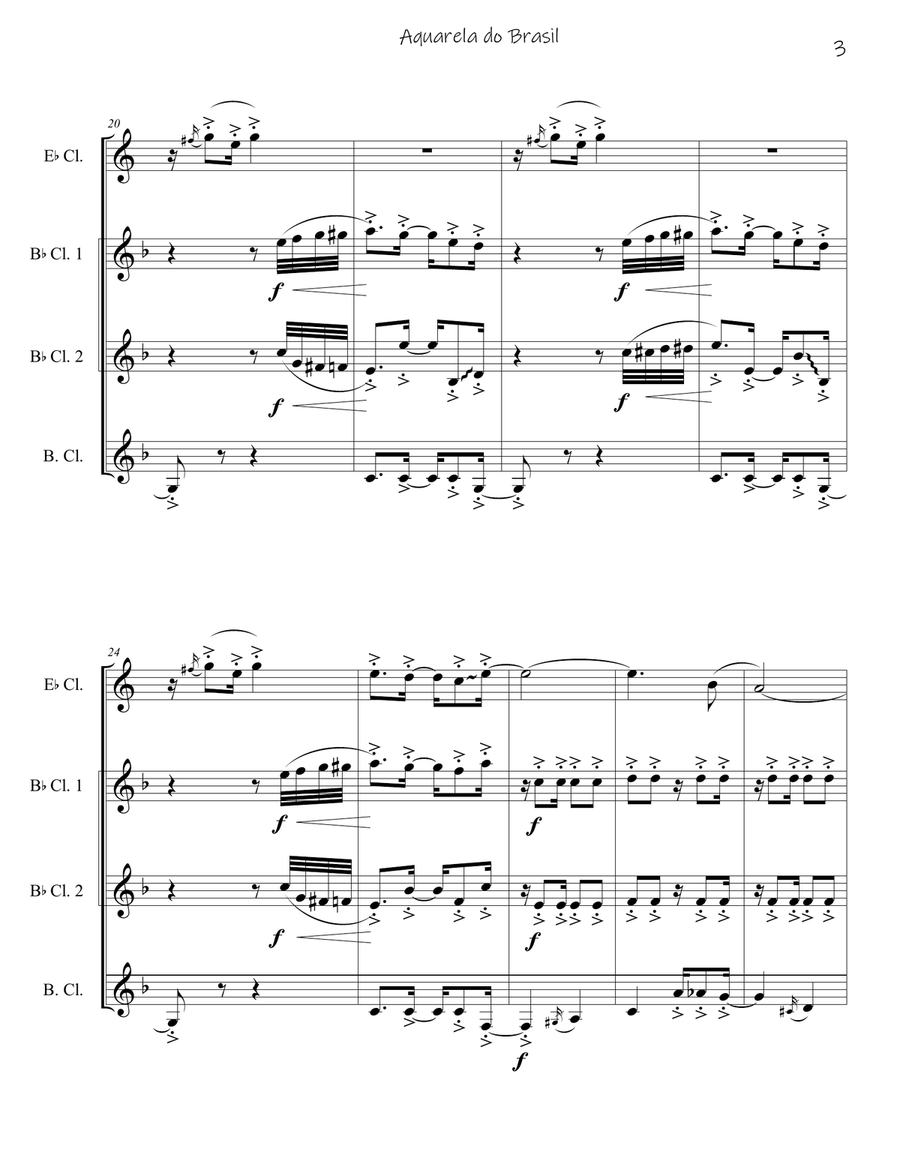 Aquarela Brasileira (aquarela Do Brasil) (brasil) Clarinet Quartet scores gallery preview page 3