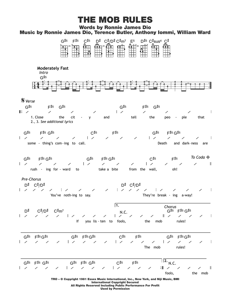 The Mob Rules The Mob Rules Ukulele scores gallery preview page 1
