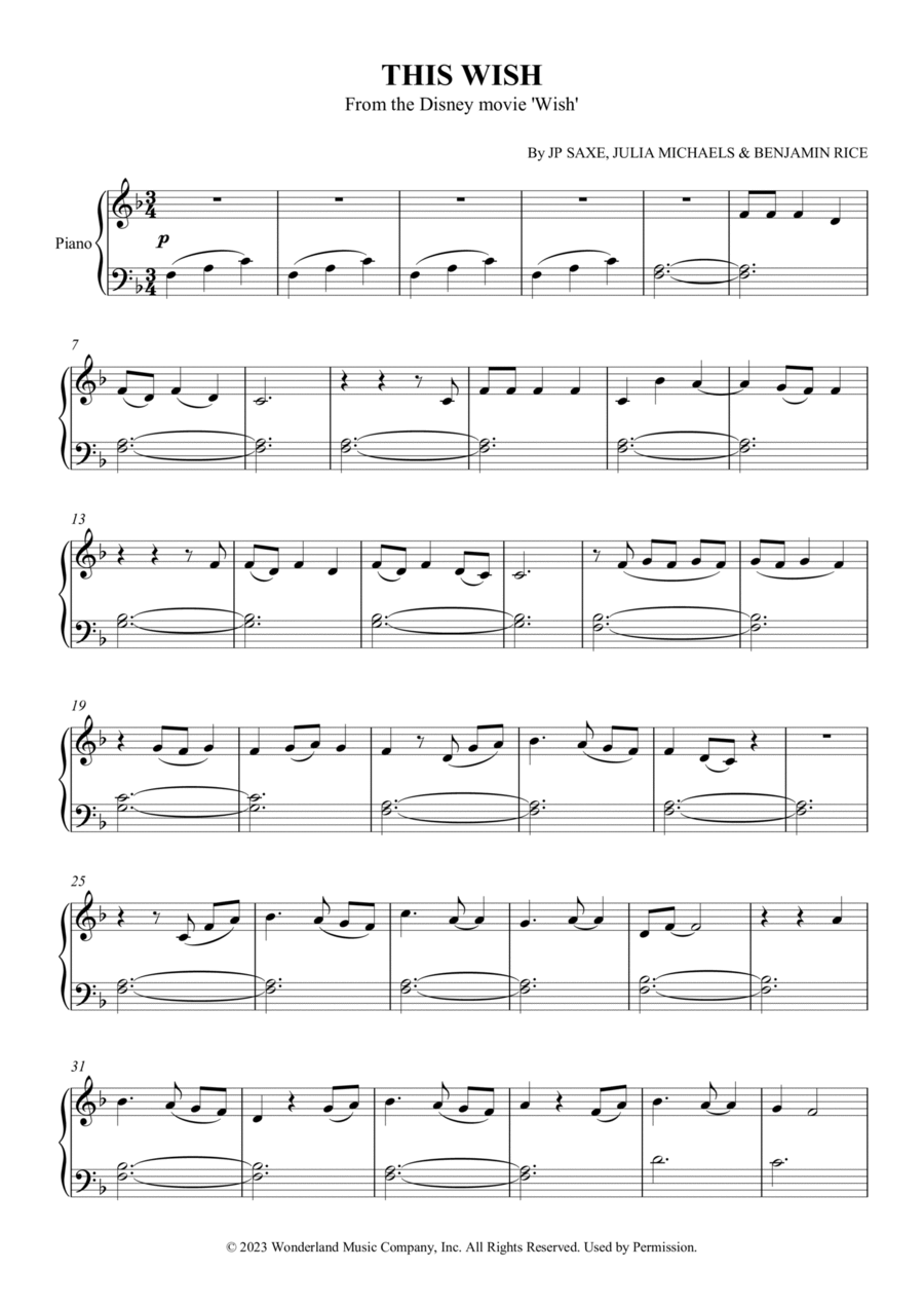 This Wish Easy Piano scores gallery preview page 1
