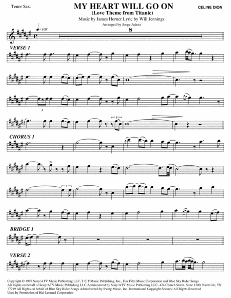My Heart Will Go On (Love Theme from Titanic) Tenor Saxophone scores gallery preview page 1
