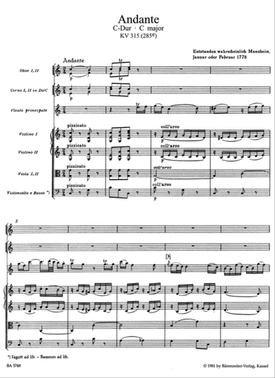 Andante for Flute and Orchestra C major, KV 315 (285e) Orchestra scores gallery preview page 2