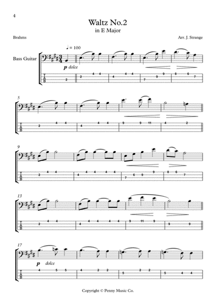 Brahms Studies for Bass Guitar - 16 Waltzes, Op.39 by Johannes Brahms Classical Guitar - Digital Sheet Music