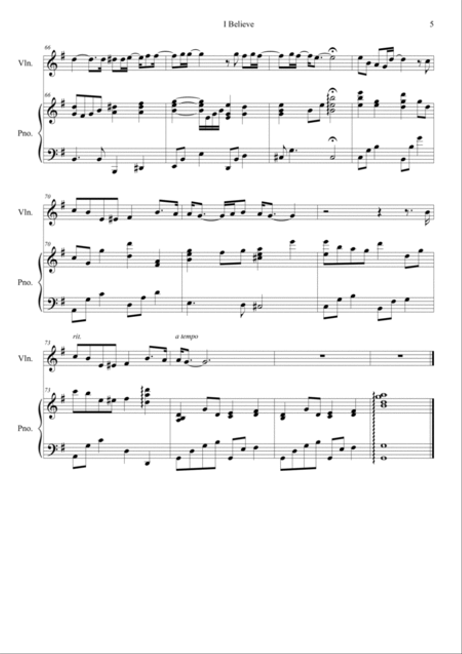 I Believe I Believe Violin Solo scores gallery preview page 5