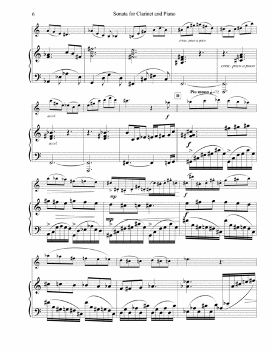 Sonata for Clarinet and Piano Clarinet Solo scores gallery preview page 6