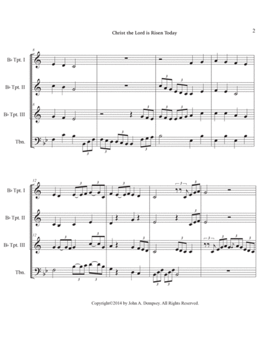 Christ the Lord is Risen Today (Brass Quartet): Three Trumpets and Trombone image number null
