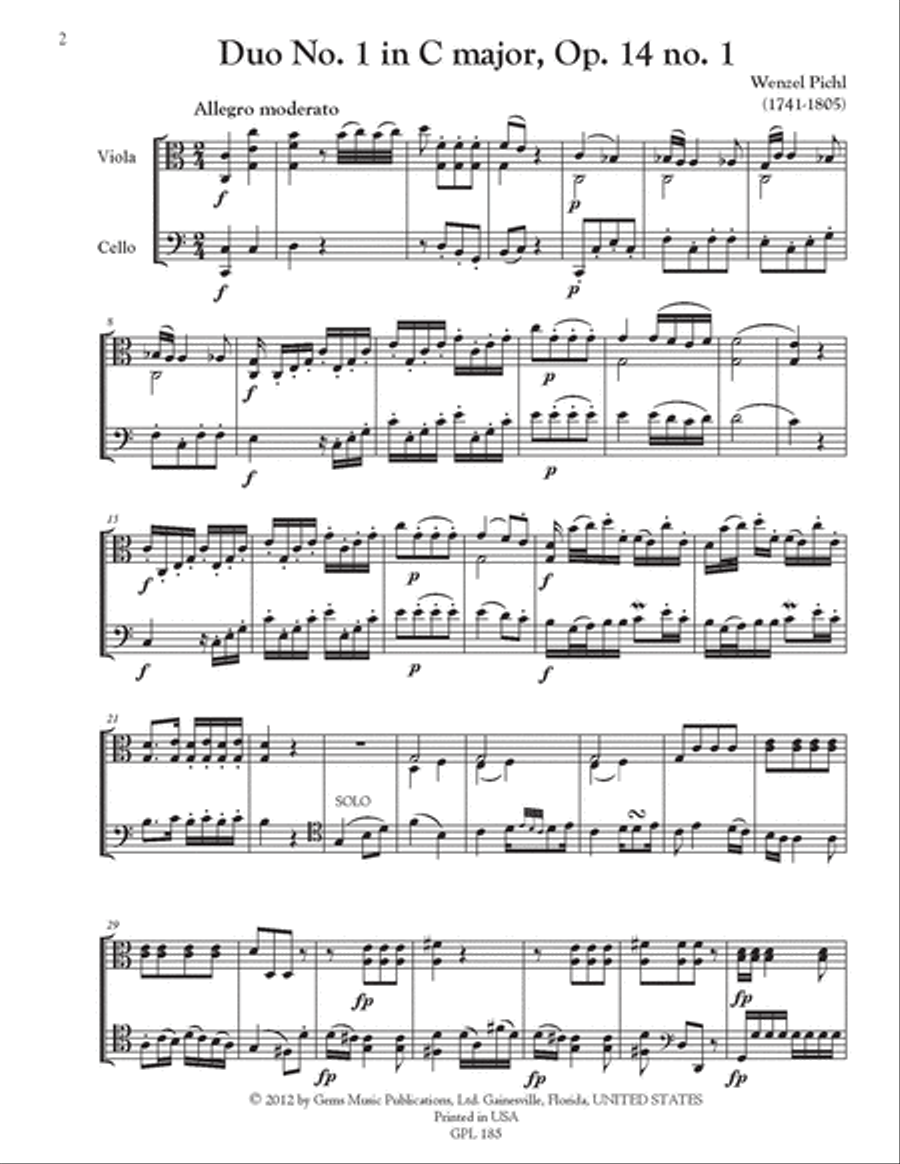 Three Duos, Op. 14 for Viola and Cello String Duet scores gallery preview page 2
