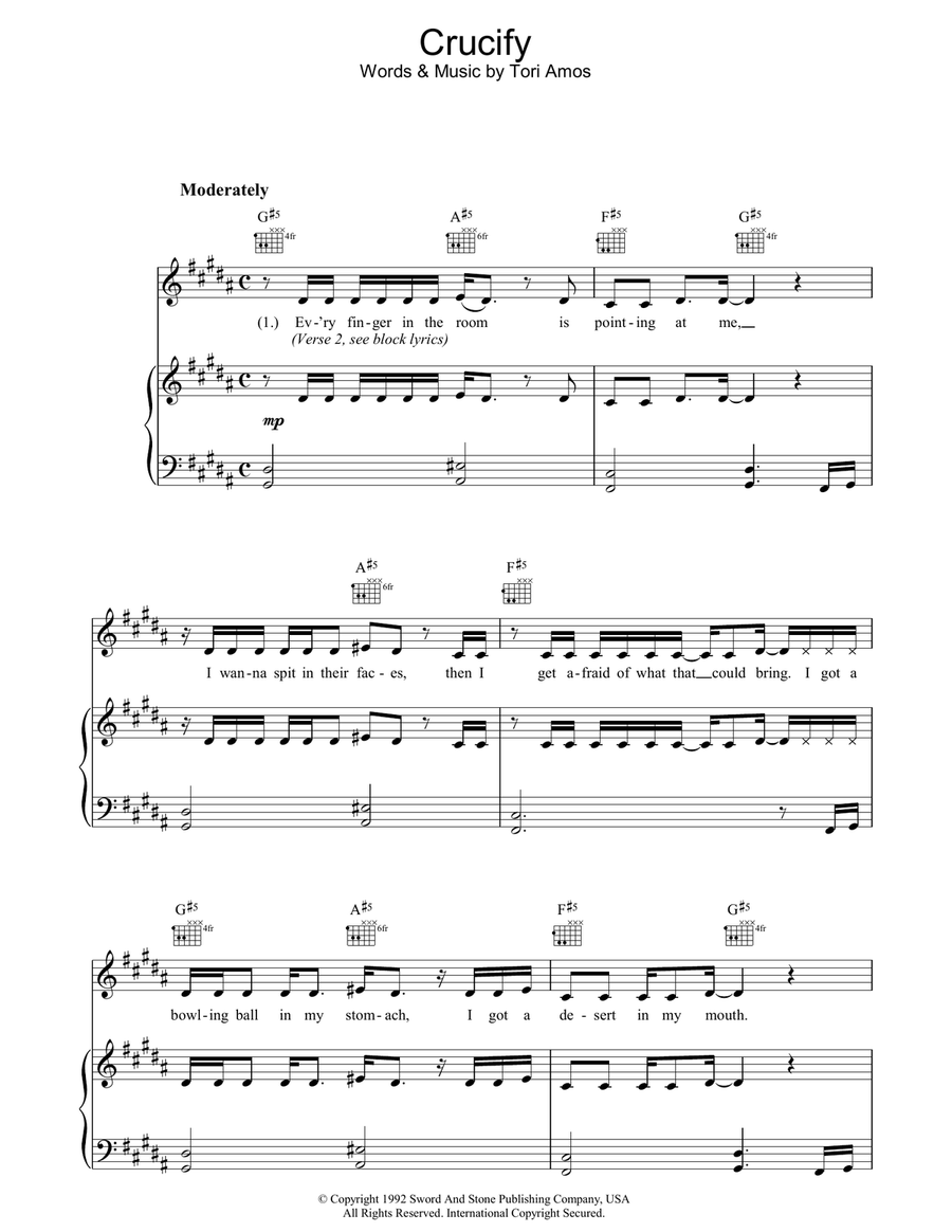 Crucify Crucify Piano, Vocal, Guitar scores gallery preview page 1